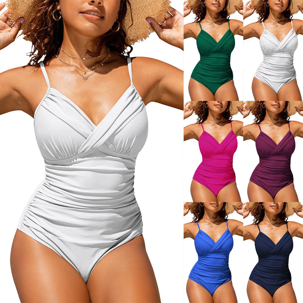 Swimsuit Bikini Ruched - Baju Renang Wanita Bikini Tankini Solid