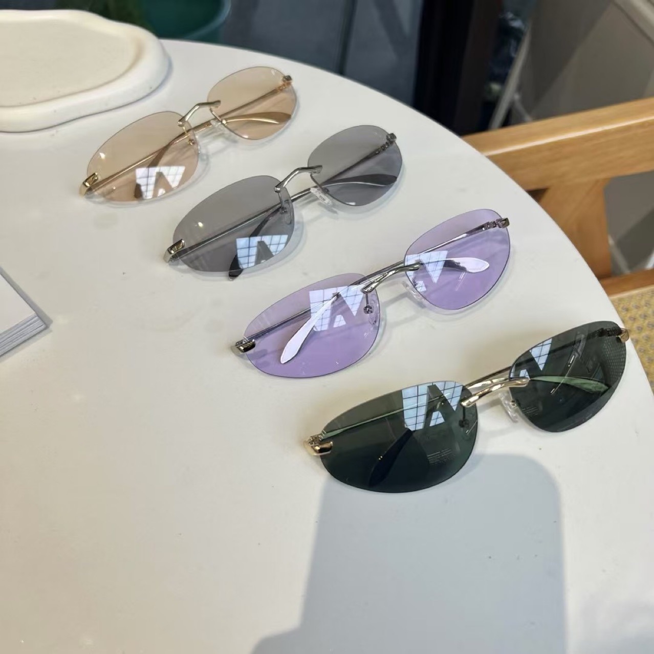 Sunglasses Cat Eye - UV400 Rimless Shades, Kacamata Hitam Minimalis